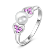 Silver Ring Hearts and Pearl CSR-58